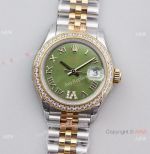 (TWS) Swiss Faux Rolex Datejust 28 Olive Green watch Inlaid with Diamond
